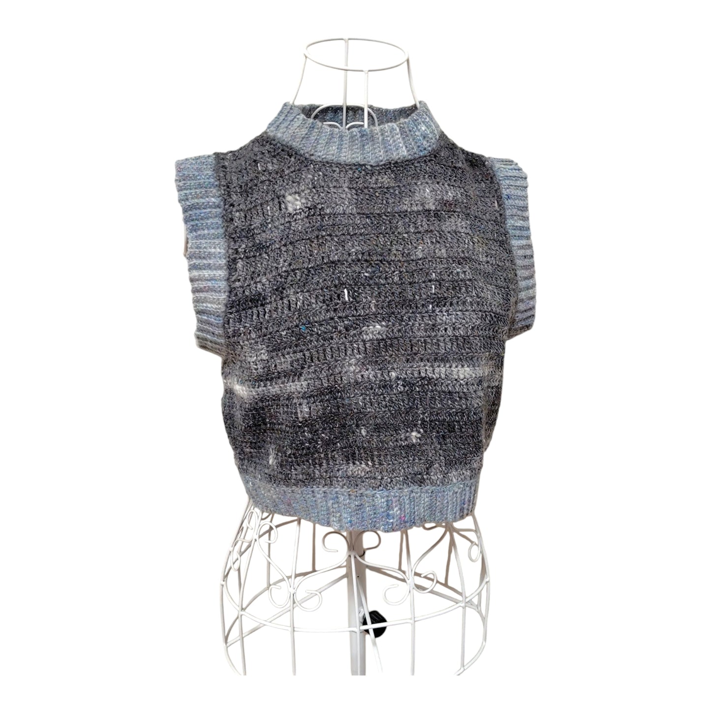 ハンドメイド クロッシェクロップドベスト（グレーメランジ／ウール・シルク・モヘア混） レディース S