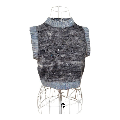 ハンドメイド クロッシェクロップドベスト（グレーメランジ／ウール・シルク・モヘア混） レディース S