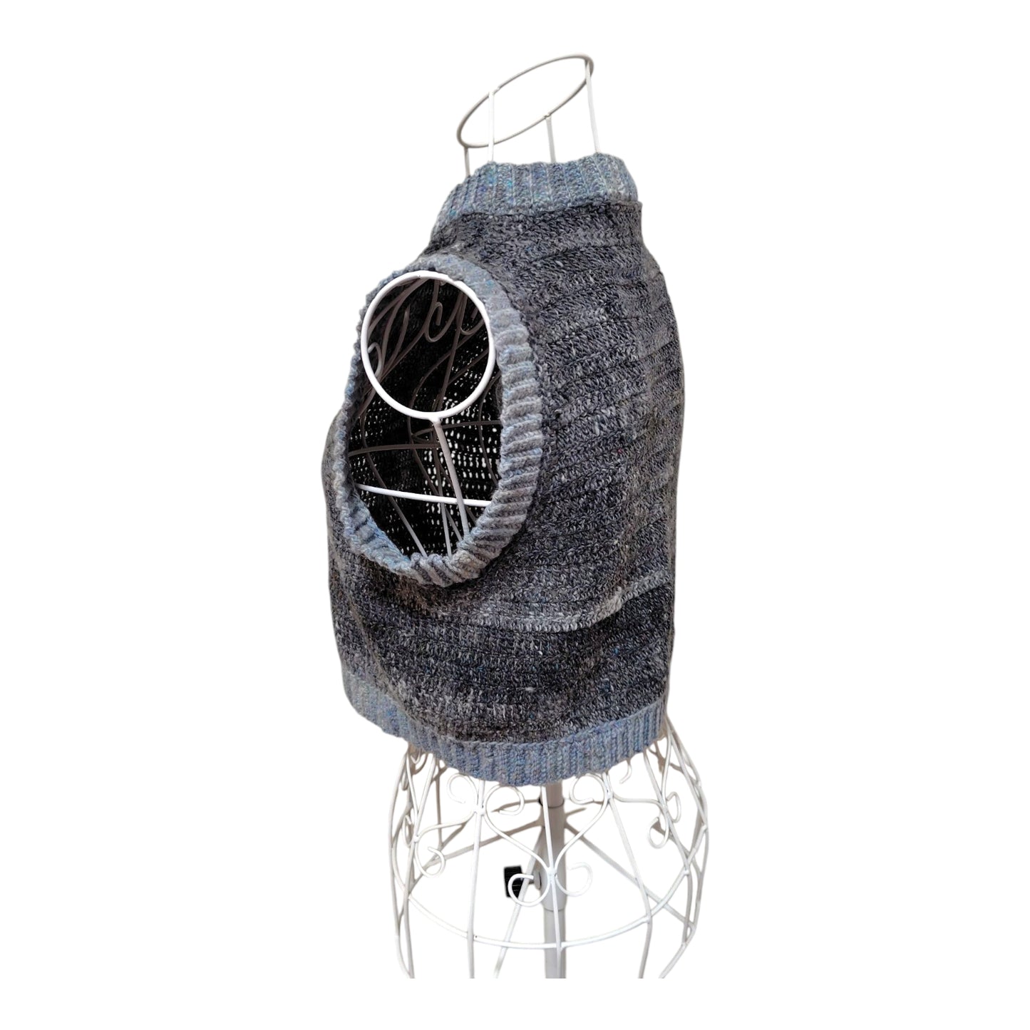 ハンドメイド クロッシェクロップドベスト（グレーメランジ／ウール・シルク・モヘア混） レディース S