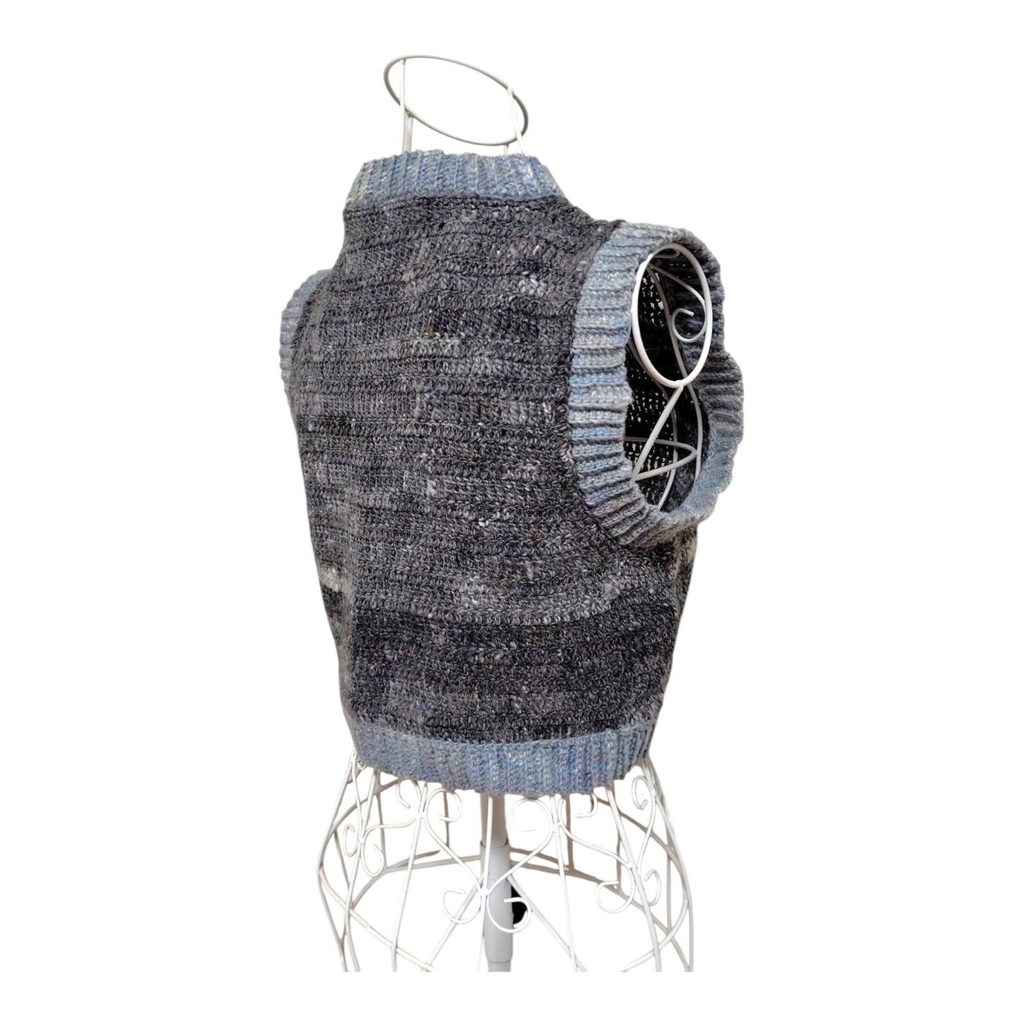 ハンドメイド クロッシェクロップドベスト（グレーメランジ／ウール・シルク・モヘア混） レディース S