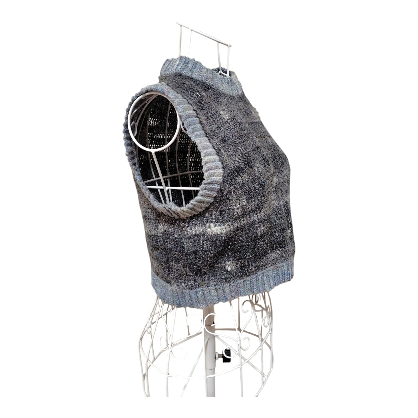 ハンドメイド クロッシェクロップドベスト（グレーメランジ／ウール・シルク・モヘア混） レディース S