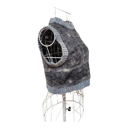 ハンドメイド クロッシェクロップドベスト（グレーメランジ／ウール・シルク・モヘア混） レディース S