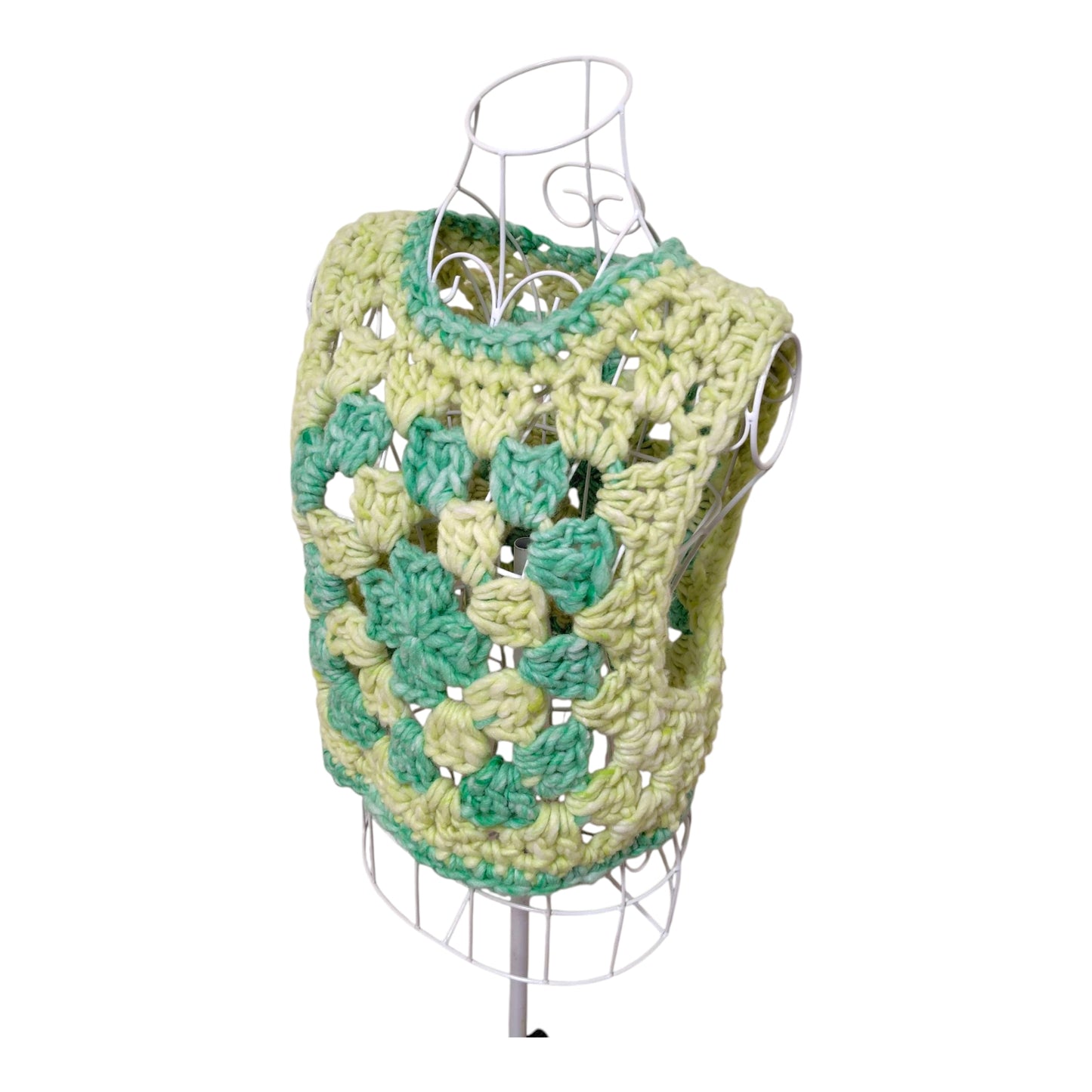 Handmade Crochet Granny Square Vest (100% Wool, Lime Green) Women's Sizes S-M
