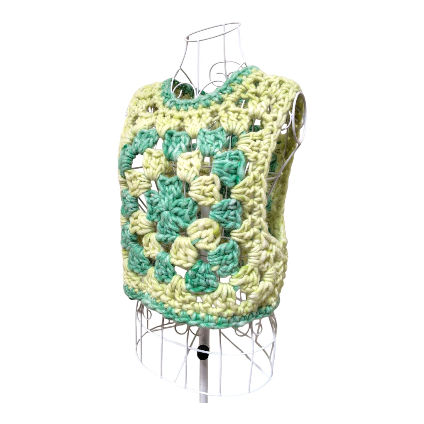 Handmade Crochet Granny Square Vest (100% Wool, Lime Green) Women's Sizes S-M