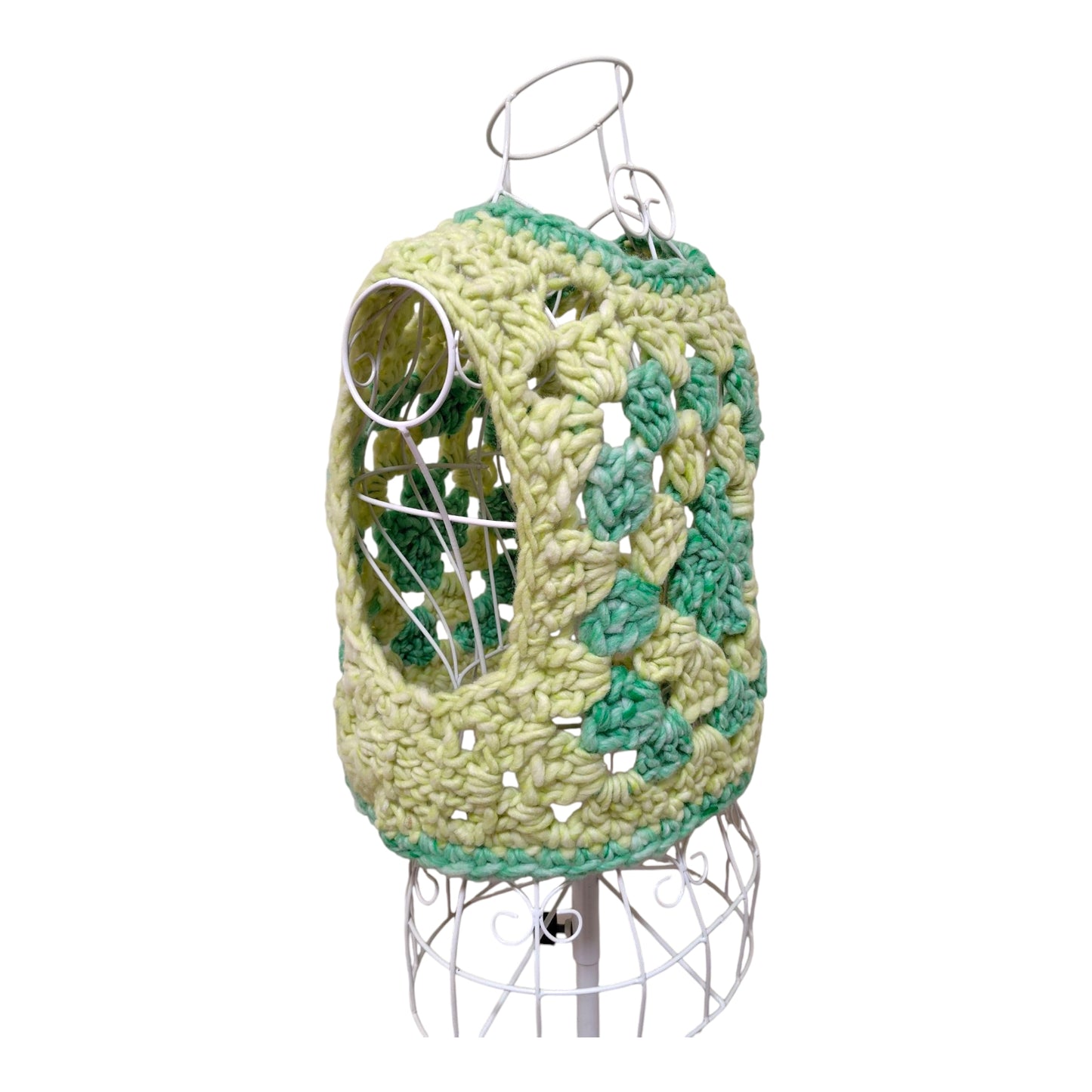 Handmade Crochet Granny Square Vest (100% Wool, Lime Green) Women's Sizes S-M