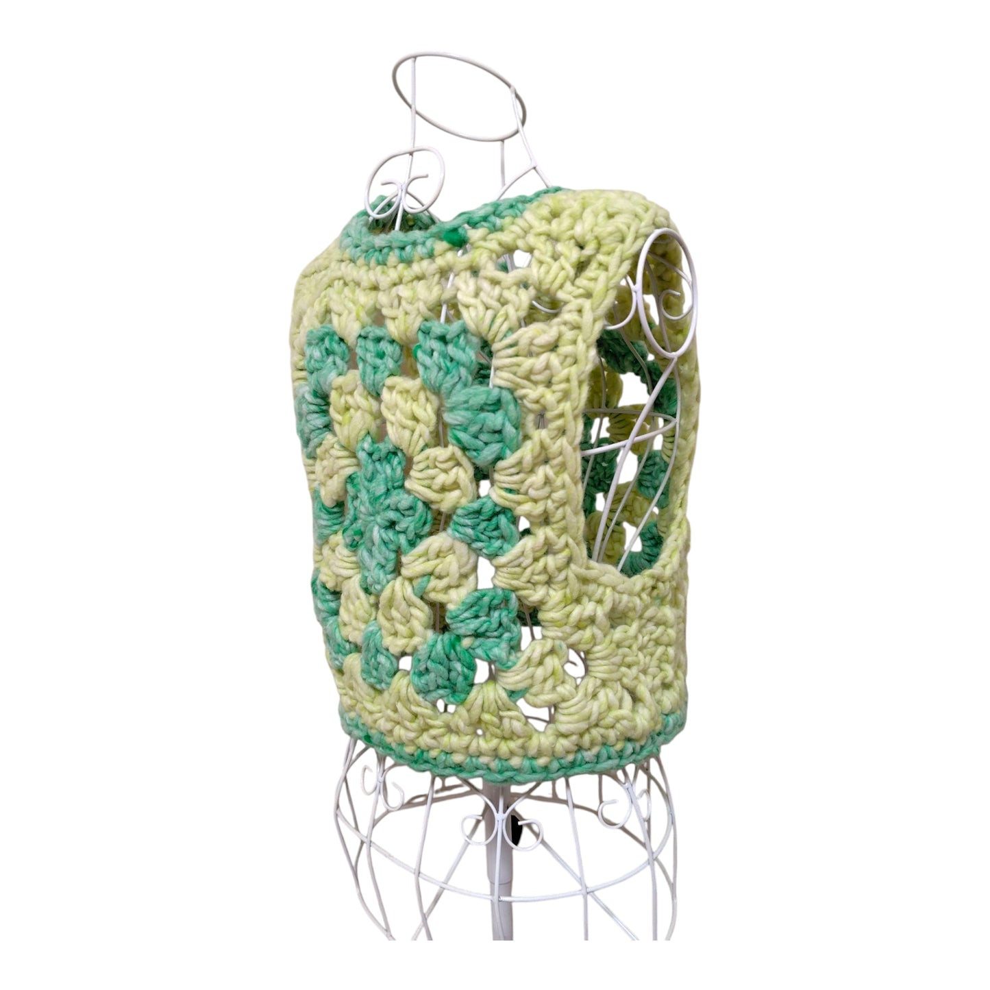 Handmade Crochet Granny Square Vest (100% Wool, Lime Green) Women's Sizes S-M