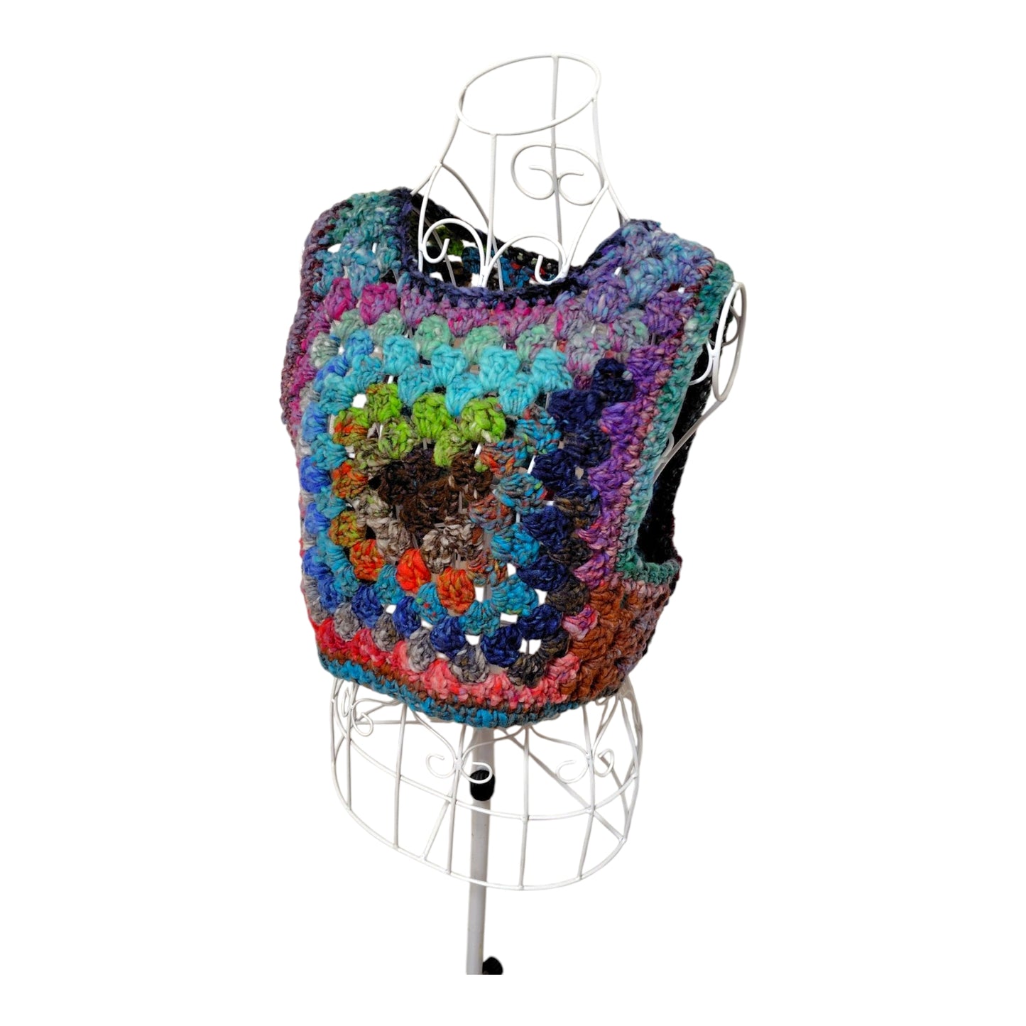 ハンドメイド クロッシェグラニースクエアベスト（100%ウール・マルチカラー） レディース S〜M