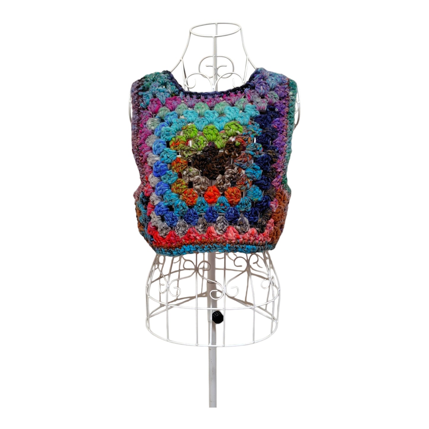 ハンドメイド クロッシェグラニースクエアベスト（100%ウール・マルチカラー） レディース S〜M