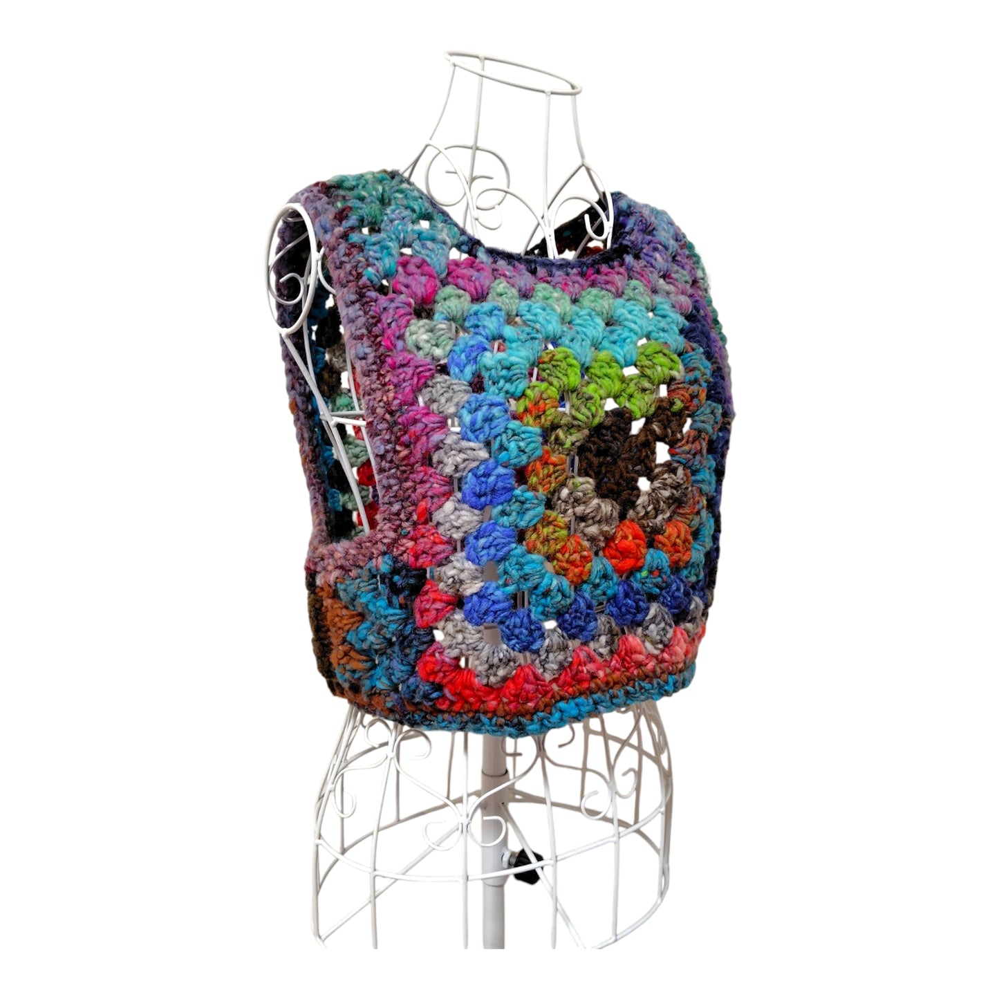 ハンドメイド クロッシェグラニースクエアベスト（100%ウール・マルチカラー） レディース S〜M