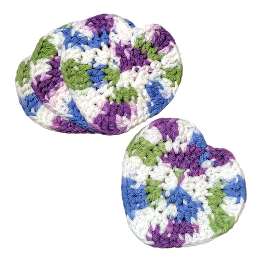 ハンドメイド・ハート型コースター 4枚セット — 綿100%・洗濯可・約10cm