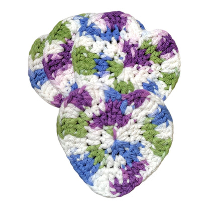 ハンドメイド・ハート型コースター 4枚セット — 綿100%・洗濯可・約10cm