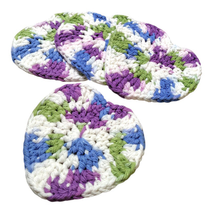 ハンドメイド・ハート型コースター 4枚セット — 綿100%・洗濯可・約10cm