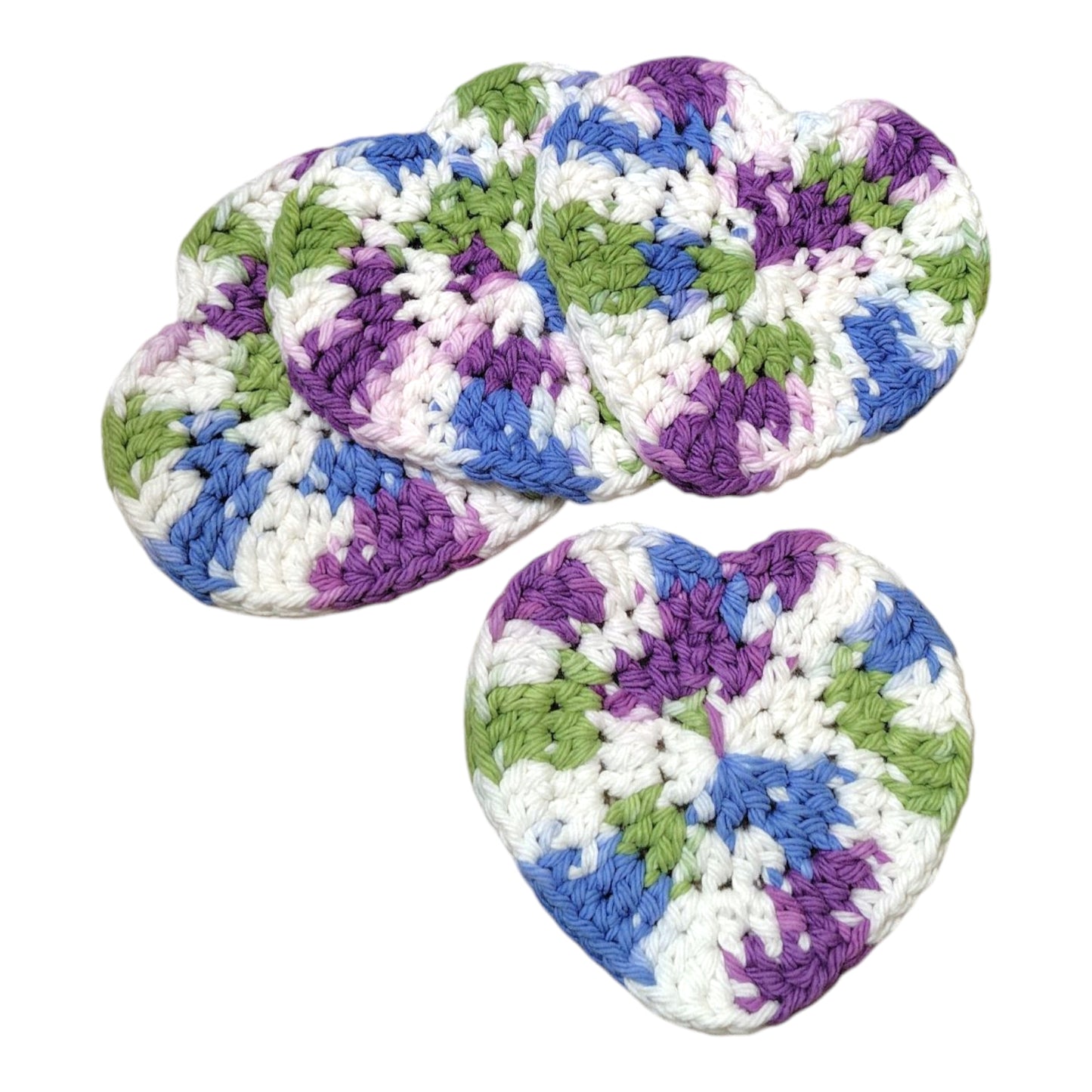 ハンドメイド・ハート型コースター 4枚セット — 綿100%・洗濯可・約10cm