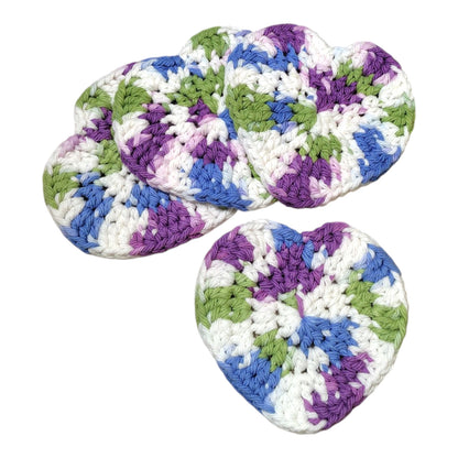 ハンドメイド・ハート型コースター 4枚セット — 綿100%・洗濯可・約10cm