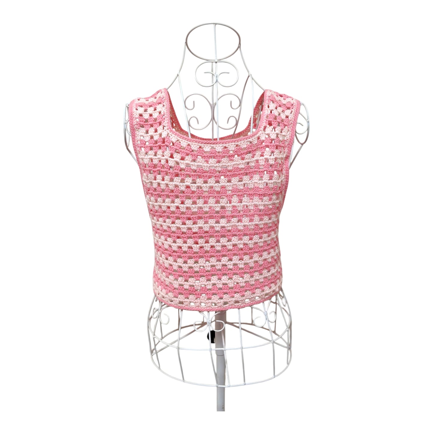 Handmade Crochet Vest (Retro Pink x Light Pink/Granny Stitch) Women's S-M