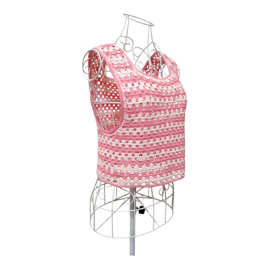 ハンドメイド クロッシェベスト（レトロピンク×ライトピンク／グラニーステッチ） レディース S〜M