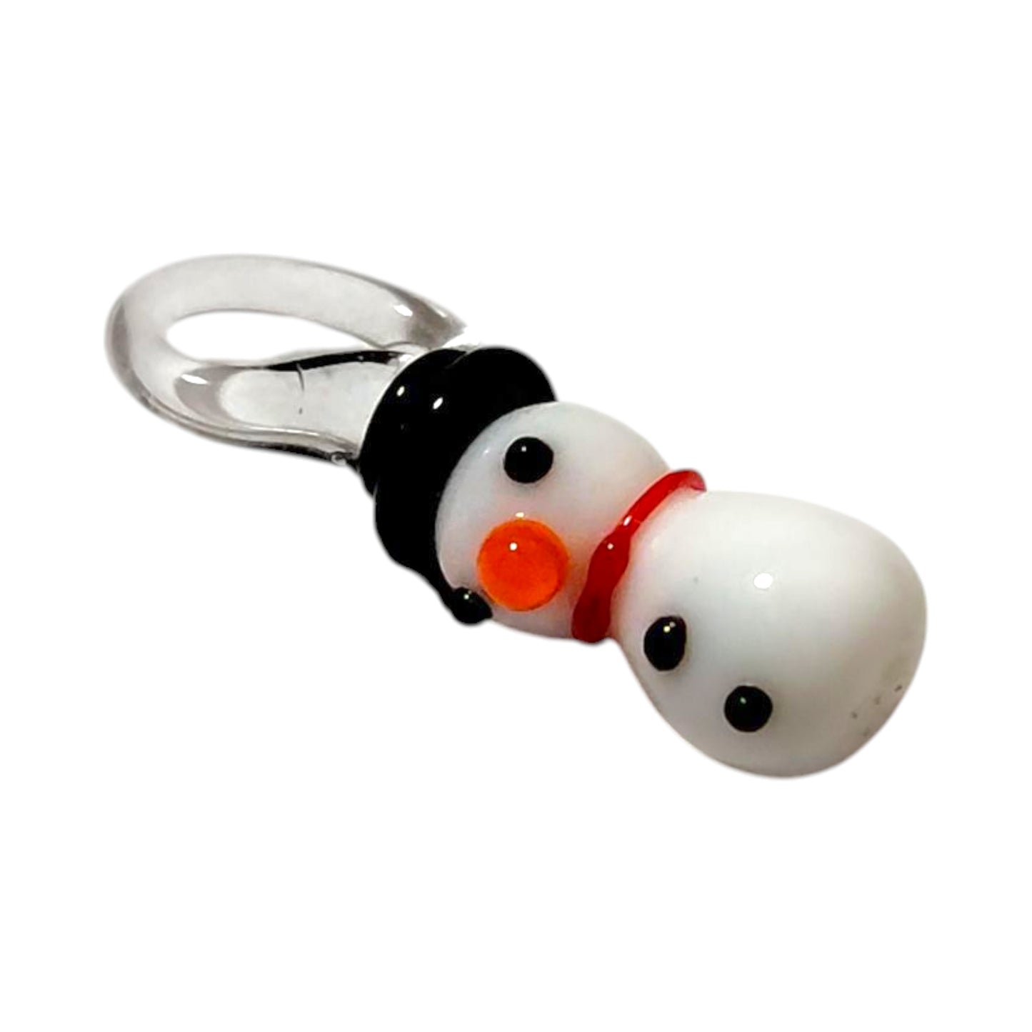 Handmade glass charm, snowman, approx. 2.5cm tall.