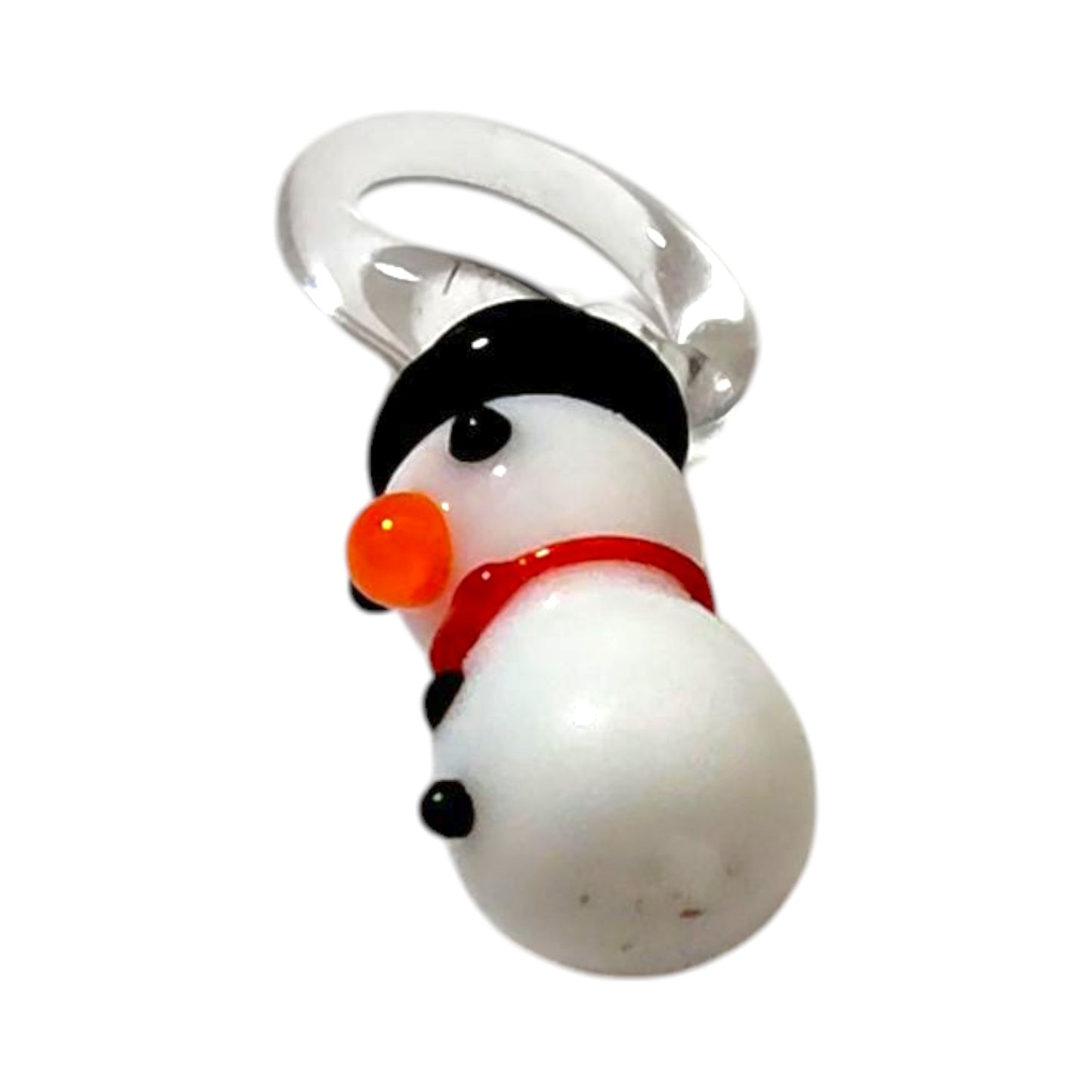 Handmade glass charm, snowman, approx. 2.5cm tall.