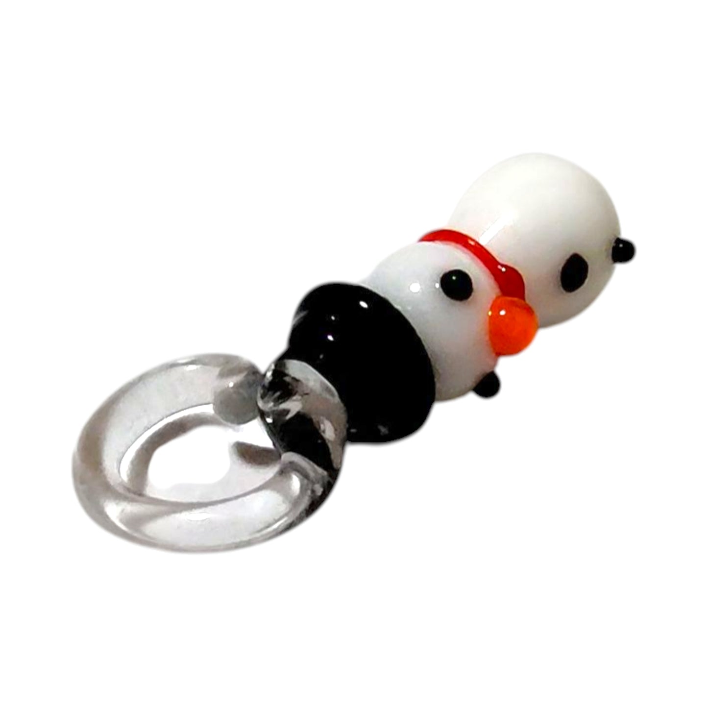 Handmade glass charm, snowman, approx. 2.5cm tall.