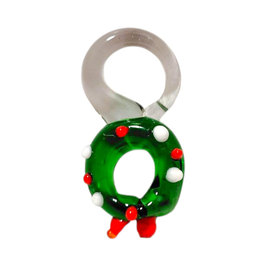 ハンドメイドガラスチャーム クリスマスリース 高さ約2.5cm